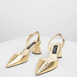 Charles & Keith Gold Geometric Block Heels